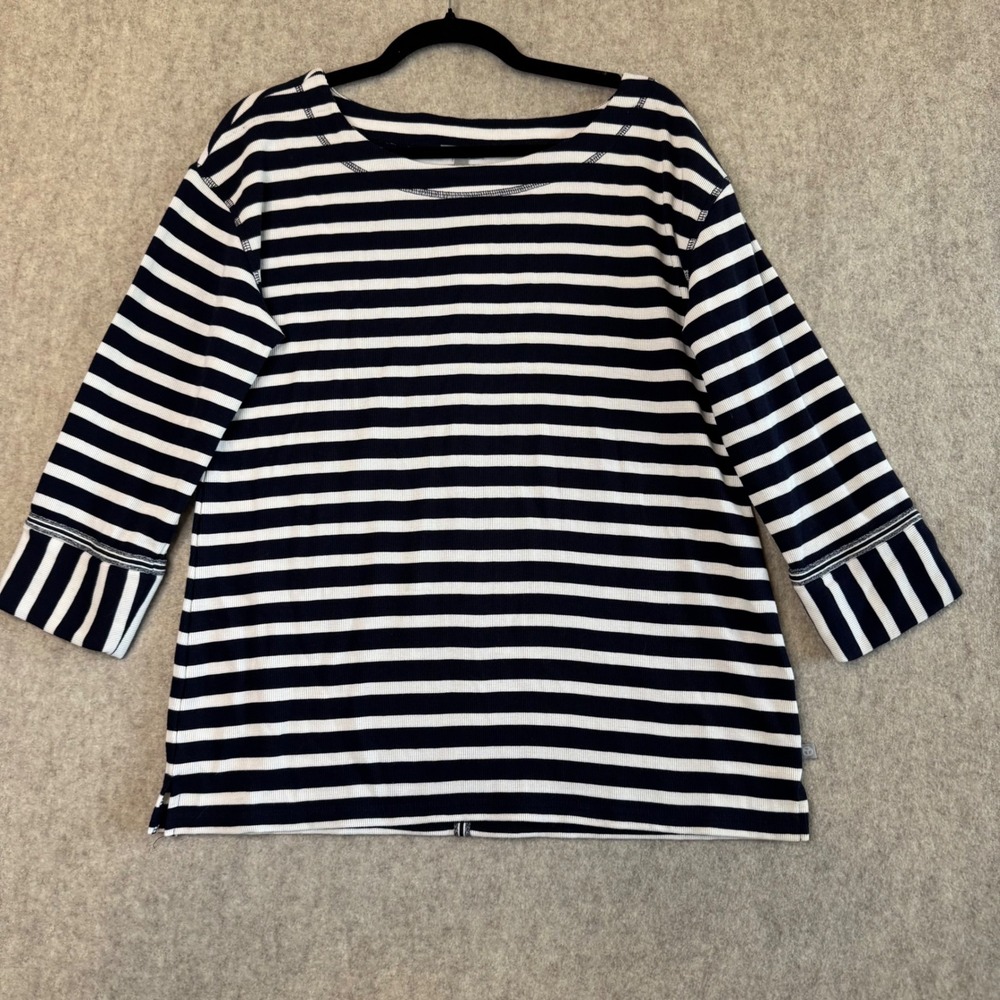 Talbots Waffle Knit Top 3/4 Sleeve Womens M Navy Nautical Stripe Cotton NWT